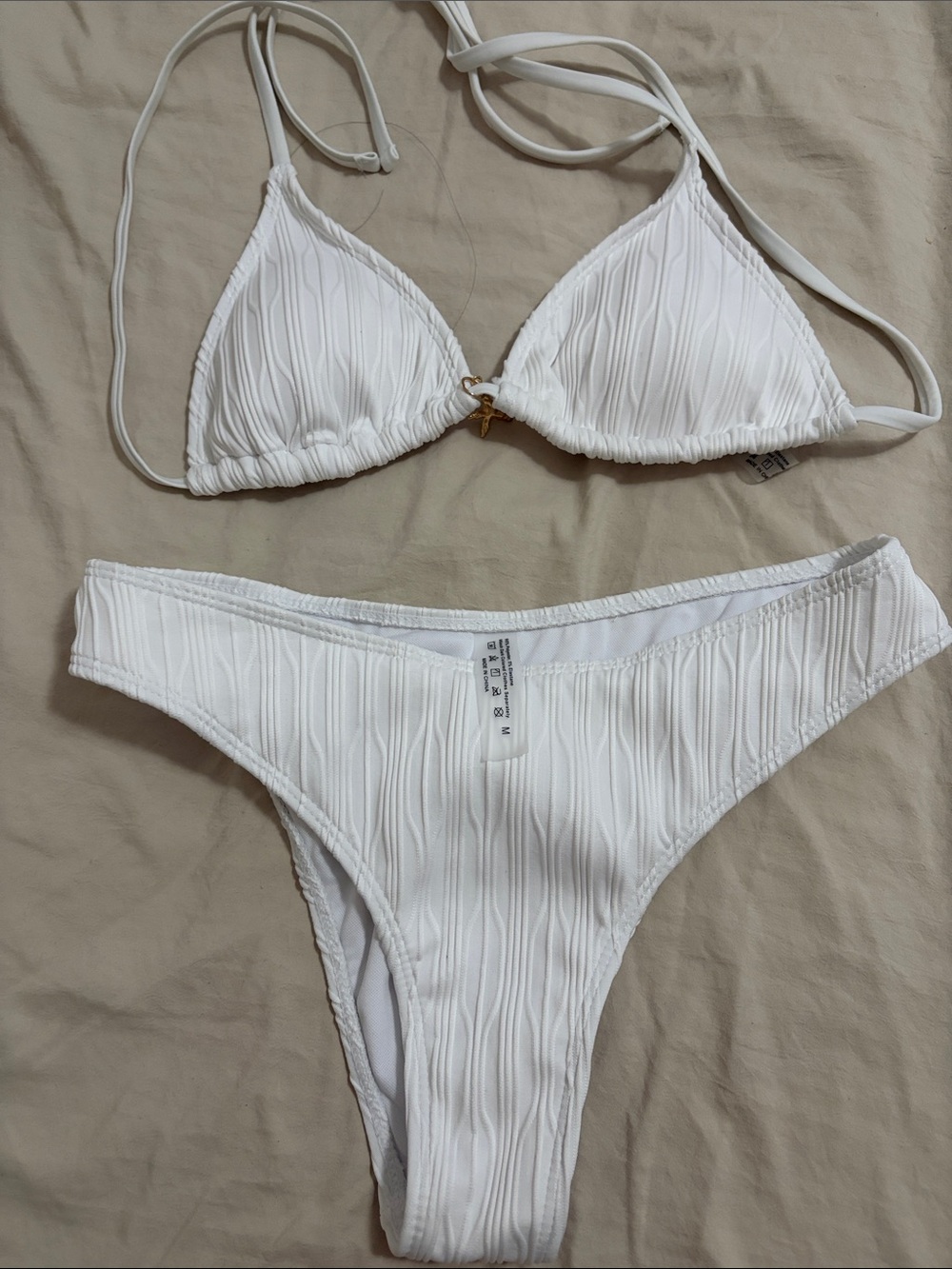 SHEIN White Ribbed Triangle Bikini Set